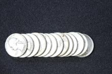 13 - 1950s Washington Silver Quarters; 13xBid