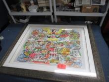 SIGNED MICKEY'S WORLD TOUR 3 D FRAMED PC  50 X 42