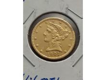 1901S $5. GOLD PIECE CLEANED