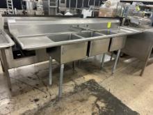 Stainless Steel Three Compartment Sink W/ Spayer
