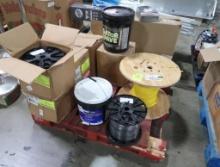 pallet of misc- reels of copper wire, Gator Pave, flooring adhesive