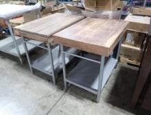 merchandising tables- steel frames & wooden tops