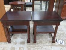 Pair of 2 Shelf Dark wood Tables, 28"x28"x30"