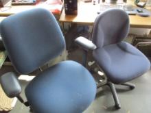 LOT-(2) BLUE FABRIC 5 POST SWIVEL SEC. CHAIRS