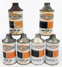 6) Harley-Davidson 2-Cycle Cone Top Motor Oil Cans