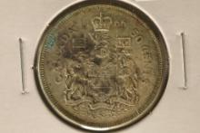 1966 CANADA SILVER 50 CENTS .3000 OZ. ASW TONED