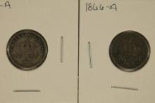 1864-A & 1866-A FRANCE SILVER 50 CENTIMES .1342