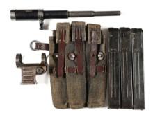 ONE ORIGINAL GERMAN LUFTWAFFE COLORED MP-40 MACHINE GUN MAGAZINE POUCH WITH 3 ORIGINAL MAGAZINES PLU