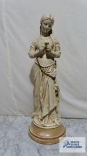 lady looking at a flower ceramic statue, Alexander Salker Co. 25 in. tall