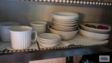 Corning Ware mugs and assorted bowls
