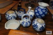 Assorted blue and white decorative pieces
