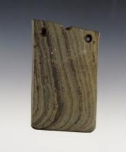 3" Salvaged Rectangular Gorget made from green and black Banded Slate. DeKalb Co., Indiana