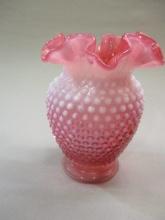 Vintage Fenton Cranberry Opalescent Hobnail Bud Vase 6"