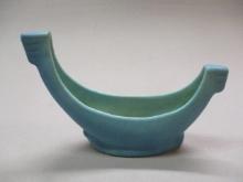 Van Briggle Pottery Gondola Shaped Vase w/Frog 8"w X 4 1/2"h
