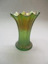 Northwood Carnival Glass "Thin Rib" Iridescent Green Vase 7"