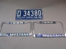 2 1966 Mustang License Plate Frames & 1966 SC Car Tag