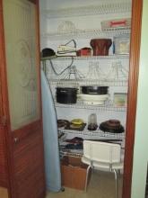 Pantry Contents-Ironing Board, GE Iron, GE Travel Iron, Rival Food Steamer,