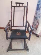 Antique Victorian Spindle/Spool Rocker with Needlepoint Seat