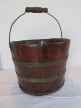 Vintage Wooden Banded Pail with Wire Handle