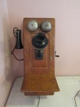 Antique Western Electric Tiger Oak Hand Crank Telephone Converted to Push Button Landline