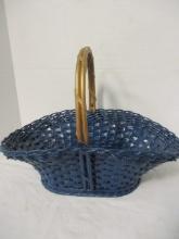 Blue Painted Gathering Basket with Gold Painted Handle