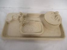 Swirl Polymer Vanity Tray, Trinket Box and Soap/Ring Dish with Cherub Designs