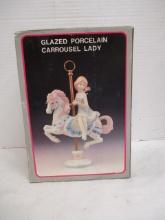 New Old Stock Glazed Porcelain Carrousel Lady Figurine in Original Box