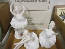 Three Porcelain Dancing Ballerina Figures with Original Boxes