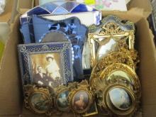 Grouping of Photo Frames-Molded Gold, Stained Glass, Blue Mirrored, etc.