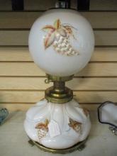 Large Glass Base Oil Lamp with Matching Shade