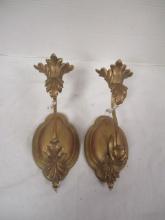 2 Gold Tone Wall Candle Sconces (4 x 9)