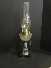 Vintage Iron Figural Oil Lamp on Black Base (Girl w/Dog)