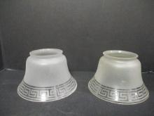 2 Greek Key Frosted Glass Lamp Shades