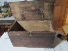 Antique Wood Tool Chest with Iron Handle