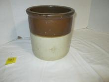 Brown and White Stoneware Pottery Crock