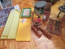 Vintage Table Top Games, Children's Books, Lincoln Logs, Wood Trains, Counter, etc.