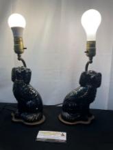 Vintage Early 20th Century Black & Gold Poodle Lamps, no shades