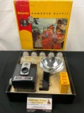 Vintage 1950s Kodak Brownie Hawkeye Camera w/ Flash Module & Bulbs, w/ original box