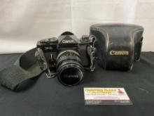 Vintage 1970s Canon F-1 Film Camera w/ Canon Lens FD 50mm 1:1.4 w/ Leather Case