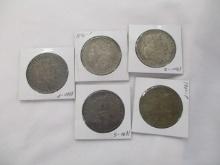 US Morgan Silver Dollars 1880, 1890-S, 1896, 1900-O, 1921 5 coins