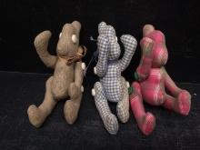 Collection 3 Fabric Folk Art Jointed Rabbits