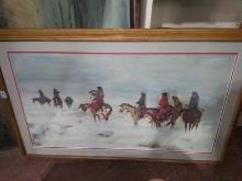 Artwork-Framed and Double Matted Print-Lost in a Snowstorm by Charles Russell (NO SHIPPING)
