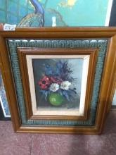 Artwork-Contemporary Oil on Canvas-Still Life of Flowers signed Wells