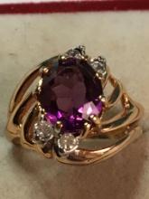 Vintage 18 Kt G E Gold Ring With Huge 3+ Cts Sapphire And White Diamonds Size 6
