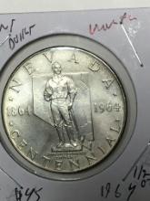 Nevada 36th State Centennial Silver Dollar 1864 To 1964  .50+ Oz Silver