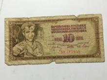 Yogoslavia 10 Dinara Antique Bank Note