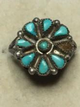Sterling Silver Rare Zuni Native Turquise Ring Vintage 2.5 Grams