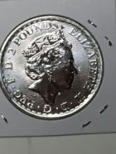 Silver Britania 1 Troy Oz Round 2 Pounds Frosty Gem Low Pop 2021 .999