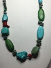 20" A A A Handmade Heavy Turquoise Coral Howlite Necklace
