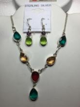 20" A A A Gorgeous Multi Color Drop With Matching Earrings On .925 S-clasp